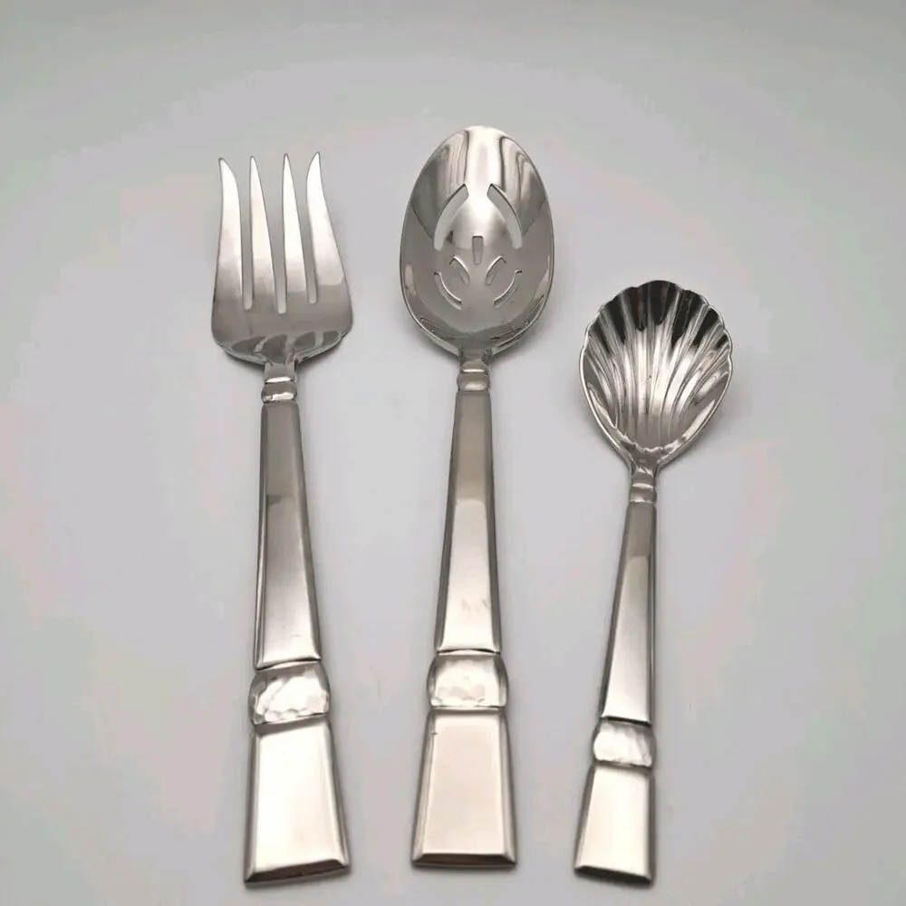 Gorham Madera Hammered Accent 3 Piece Serving Set Stainless 18/8 Flatware READ